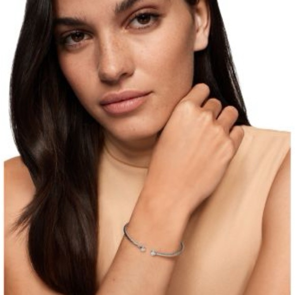 Open Silver Cuff Bracelet with Crystal Accents - Women Jewelry